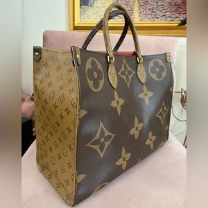 Luxury Brown Tan Canvas LARGE Tote Double Straps Boxy Book Bag